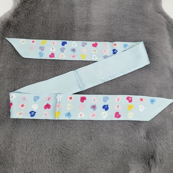 New Heart Print Silk Skinny Scarf Twilly Long - Picture 4 of 6